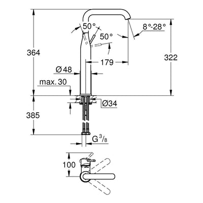 32901GL1 Grohe Essence visoka vrtljiva armatura za umivalnik