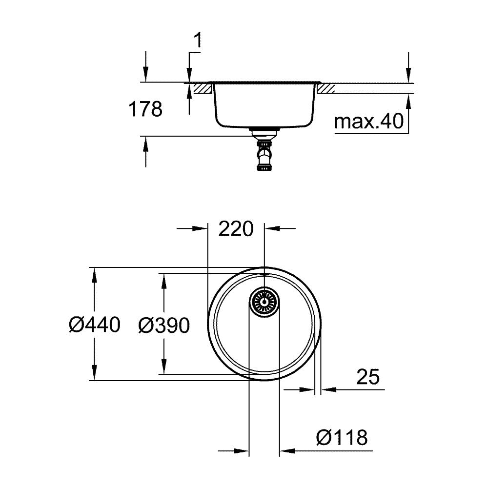 31720SD0 Grohe K200 okroglo pomivalno korito iz nerjavnega jekla