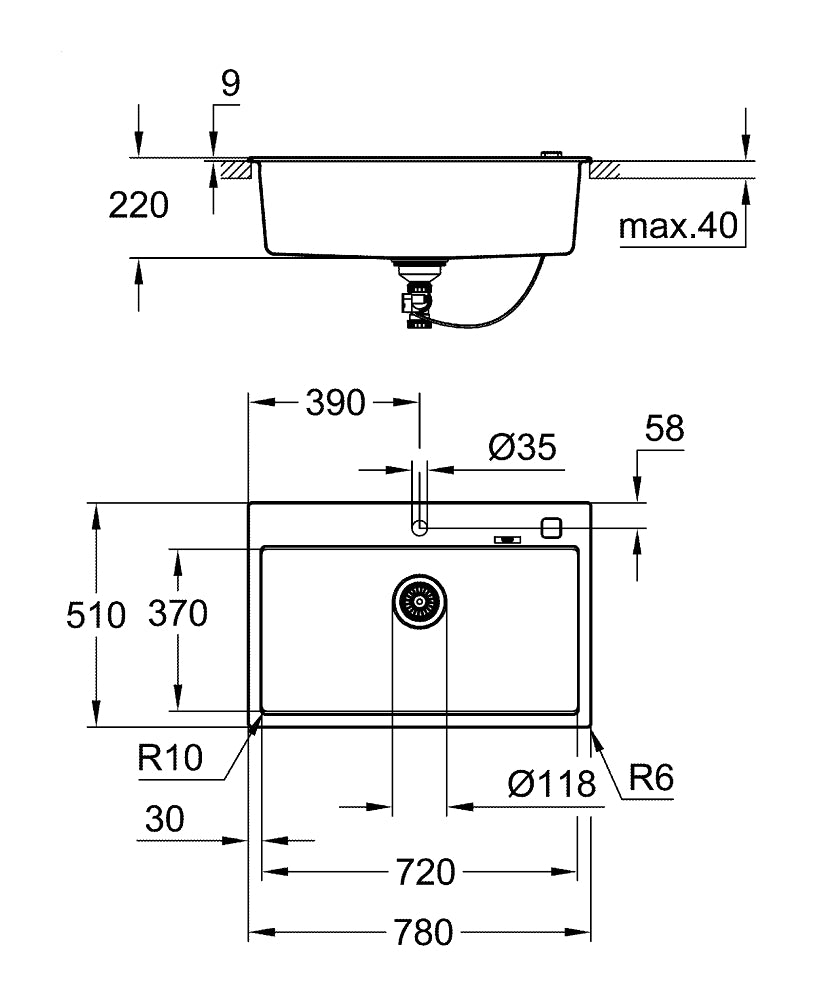 31652AP0 Grohe K700 pomivalno korito iz umetnega kamna