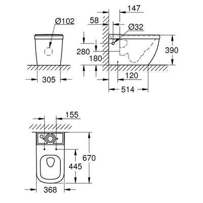 39338000 Grohe Euro Ceramic talna brezrobna WC školjka