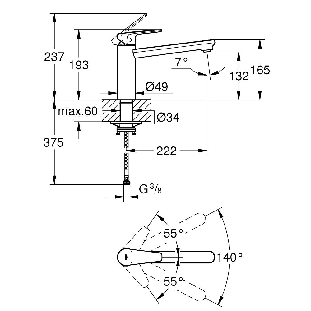 31693000 Grohe BauEdge vrtljiva kuhinjska armatura