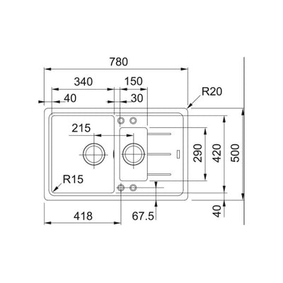 114.0285.215 Franke Basis BFG 651-78 dvojno pomivalno korito iz umetnega kamna