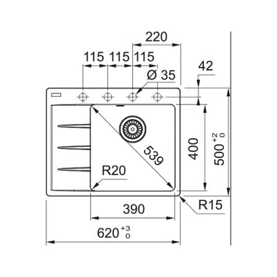 114.0637.492 Franke Centro CNG 611-62 TL/7 pomivalno korito iz umetnega kamna