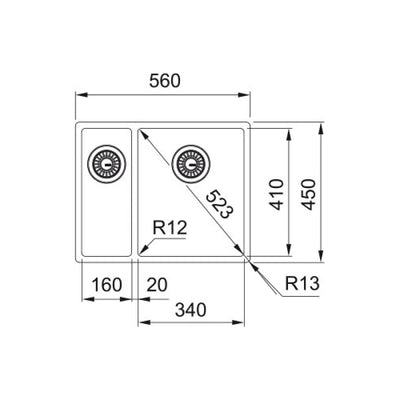 127.0369.916 Franke Box BXX 260/160-34-16/7 dvojno pomivalno korito iz nerjavnega jekla
