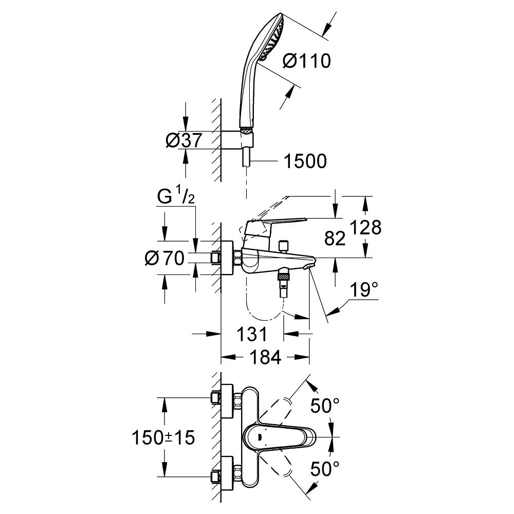 33395002 Grohe Eurodisc Cosmopolitan armatura za kad s tuš ročko