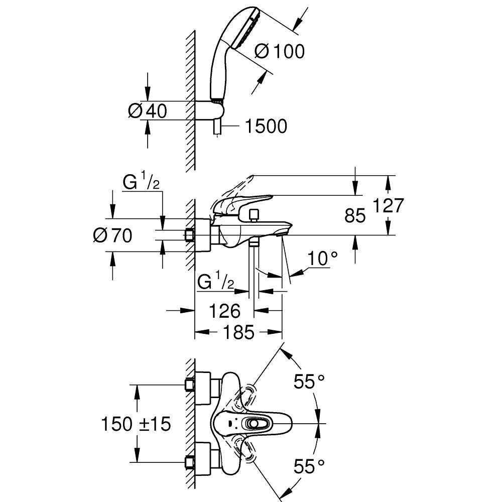 3359230A Grohe Eurostyle armatura za kad s tuš ročko