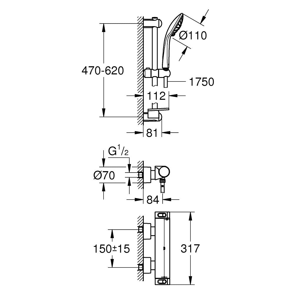 34195001 Grohe Grohtherm 2000 stenska termostatska armatura s tuš setom