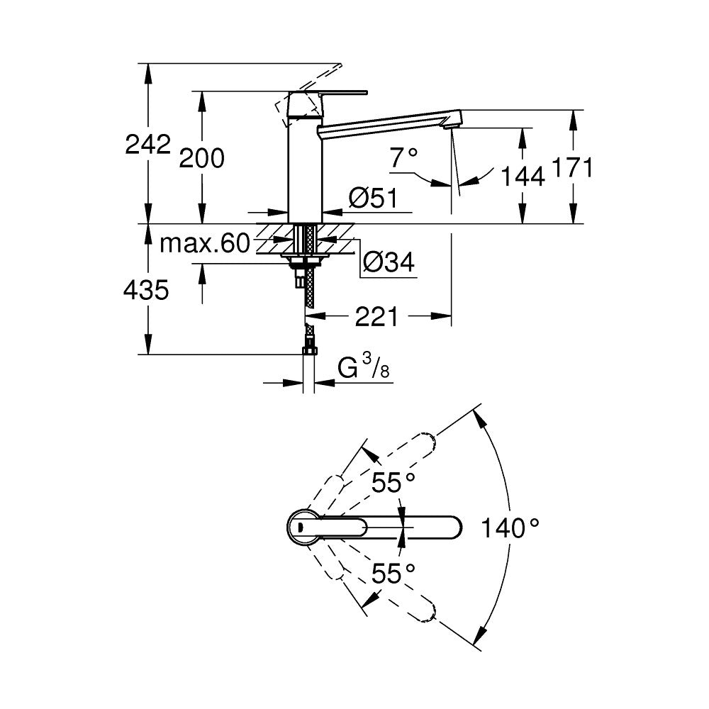 30196000 Grohe Get vrtljiva kuhinjska armatura