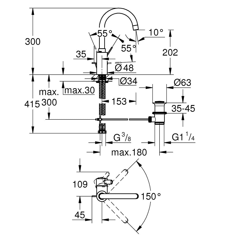 32830001 Grohe Eurosmart Cosmopolitan visoka vrtljiva armatura za umivalnik