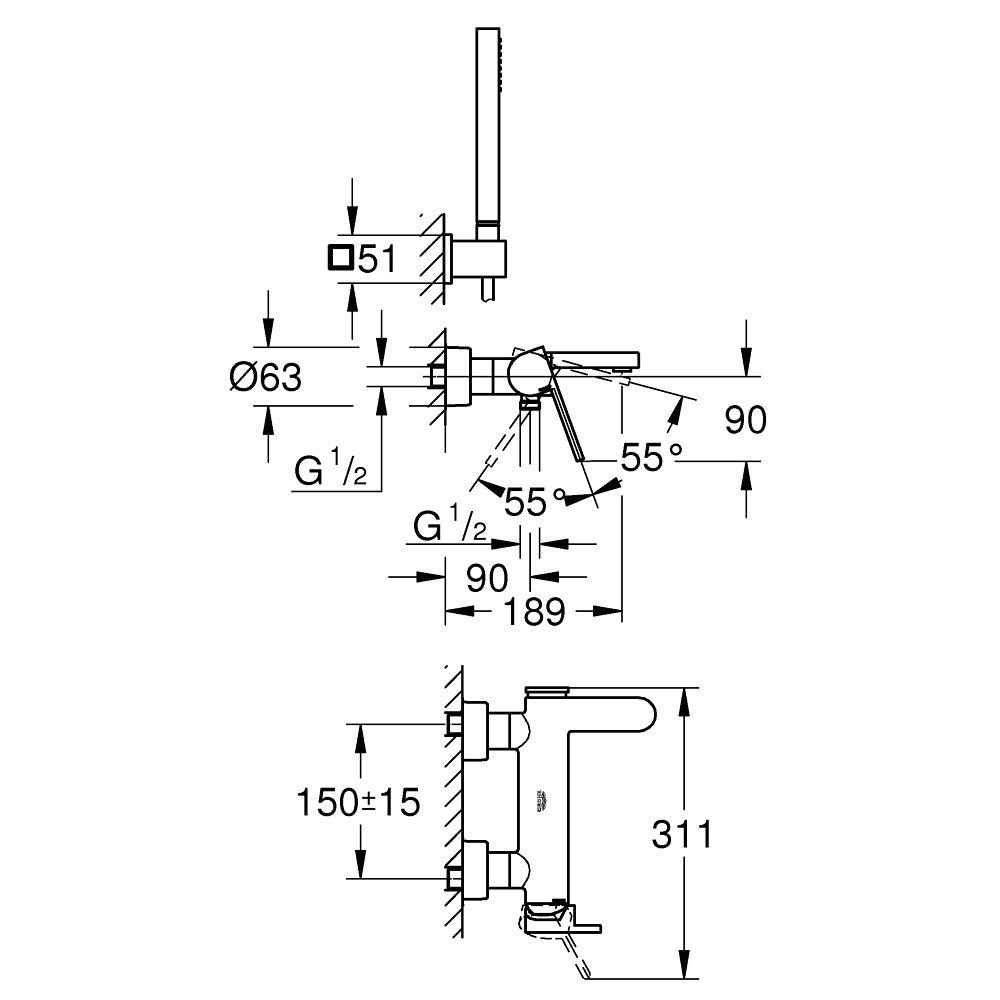 33547003 Grohe Plus armatura za kad s tuš ročko