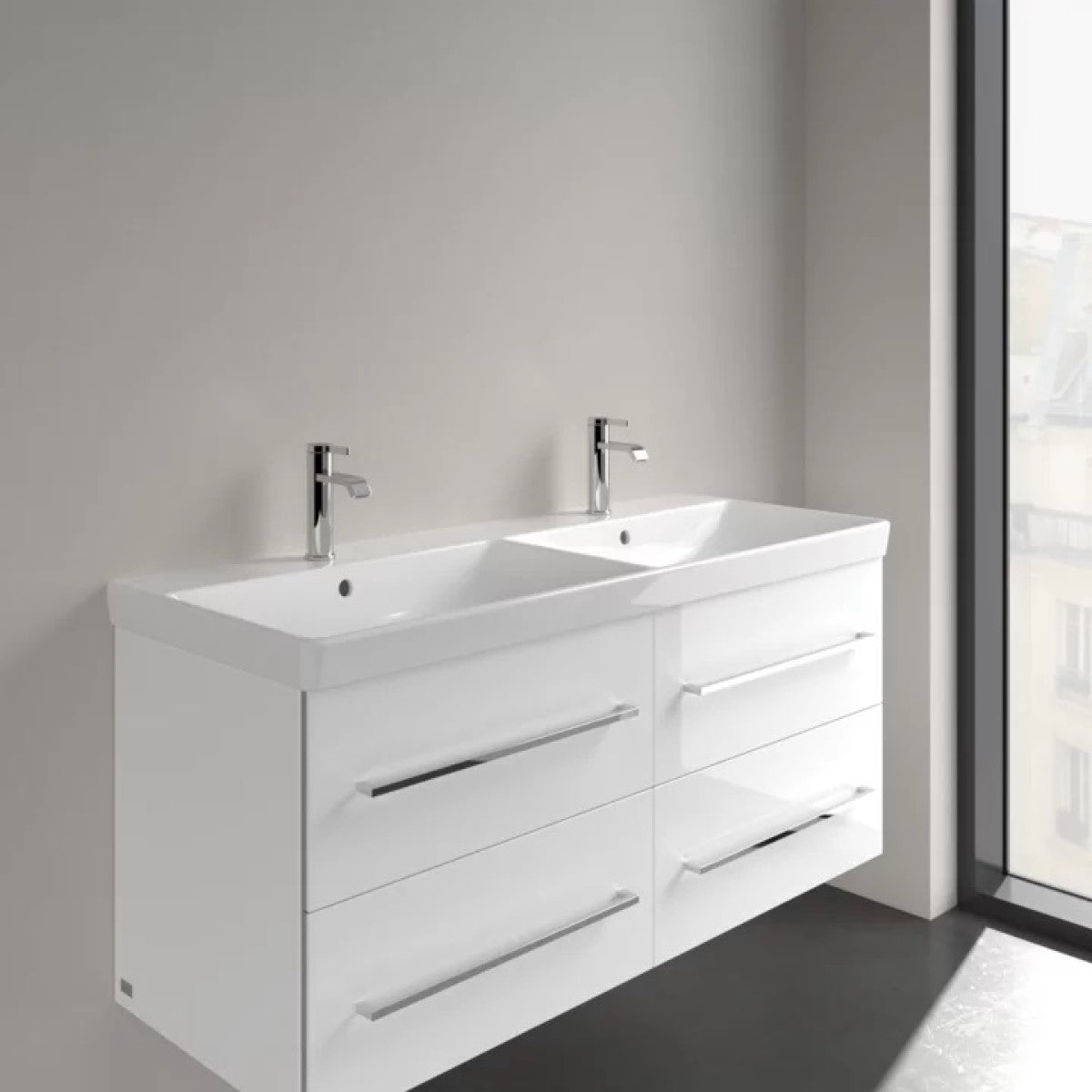 4A23CK01 Villeroy & Boch Avento 120 x 47 cm dvojni keramični umivalnik z 2 odprtinama za armaturo