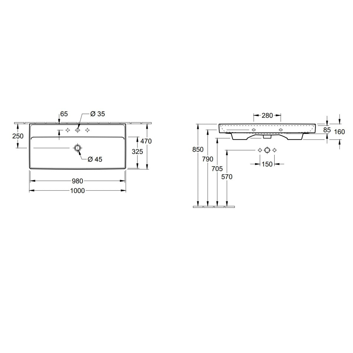 4A33A5R1 Villeroy & Boch Collaro CeramicPlus 100 x 47 cm vgradni umivalnik z odprtino za armaturo