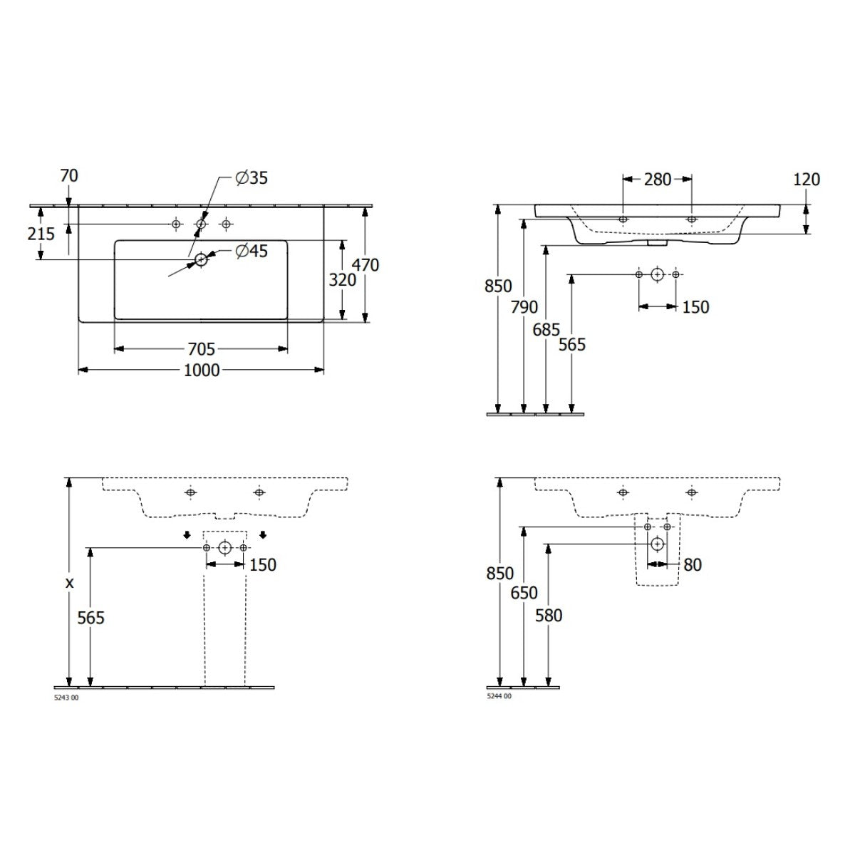 4A70A501 Villeroy & Boch Subway 3.0 100 x 47 cm keramični umivalnik z odprtino za armaturo