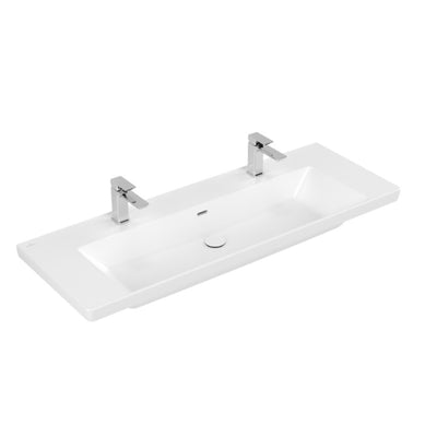 4A70D4RW Villeroy & Boch Subway 3.0 CeramicPlus 130 x 47 cm dvojni keramični umivalnik z 2 odprtinama za armaturo