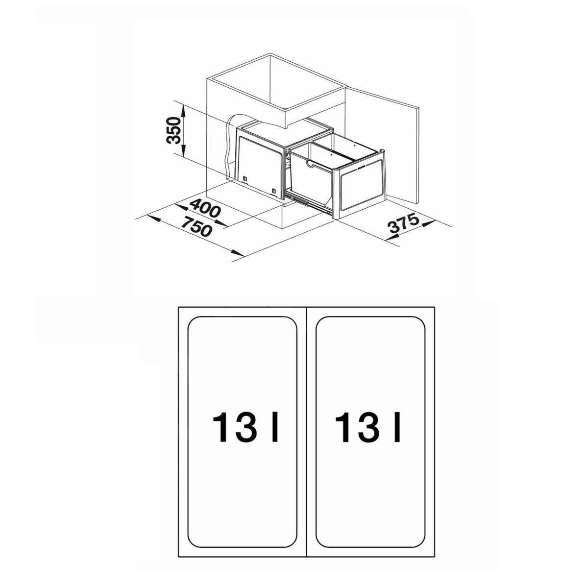 517467 Blanco Botton Pro 45/2 Manual, 2x 13l sorter odpadkov