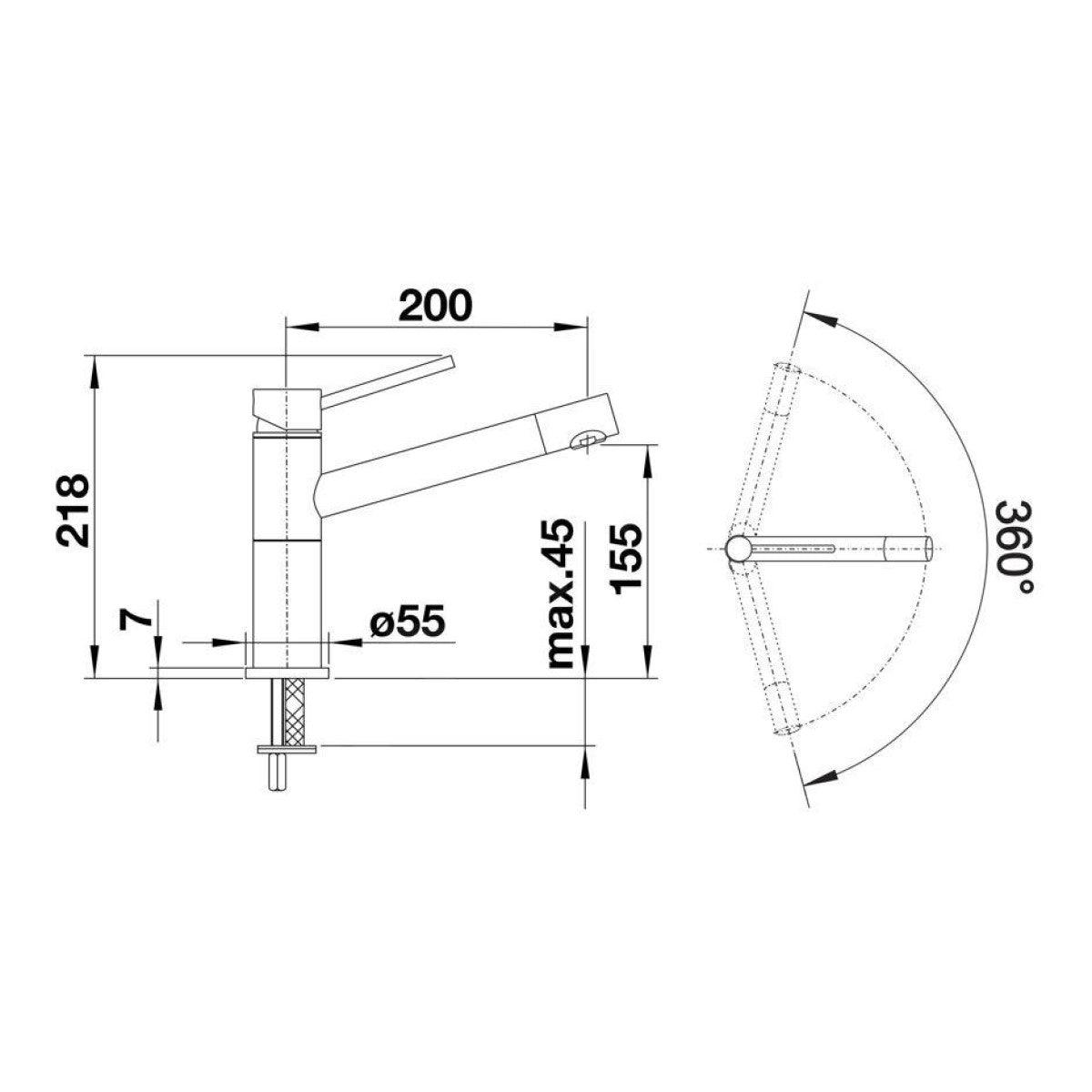 518412 Blanco Alta-F Compact vrtljiva kuhinjska armatura za pod okno