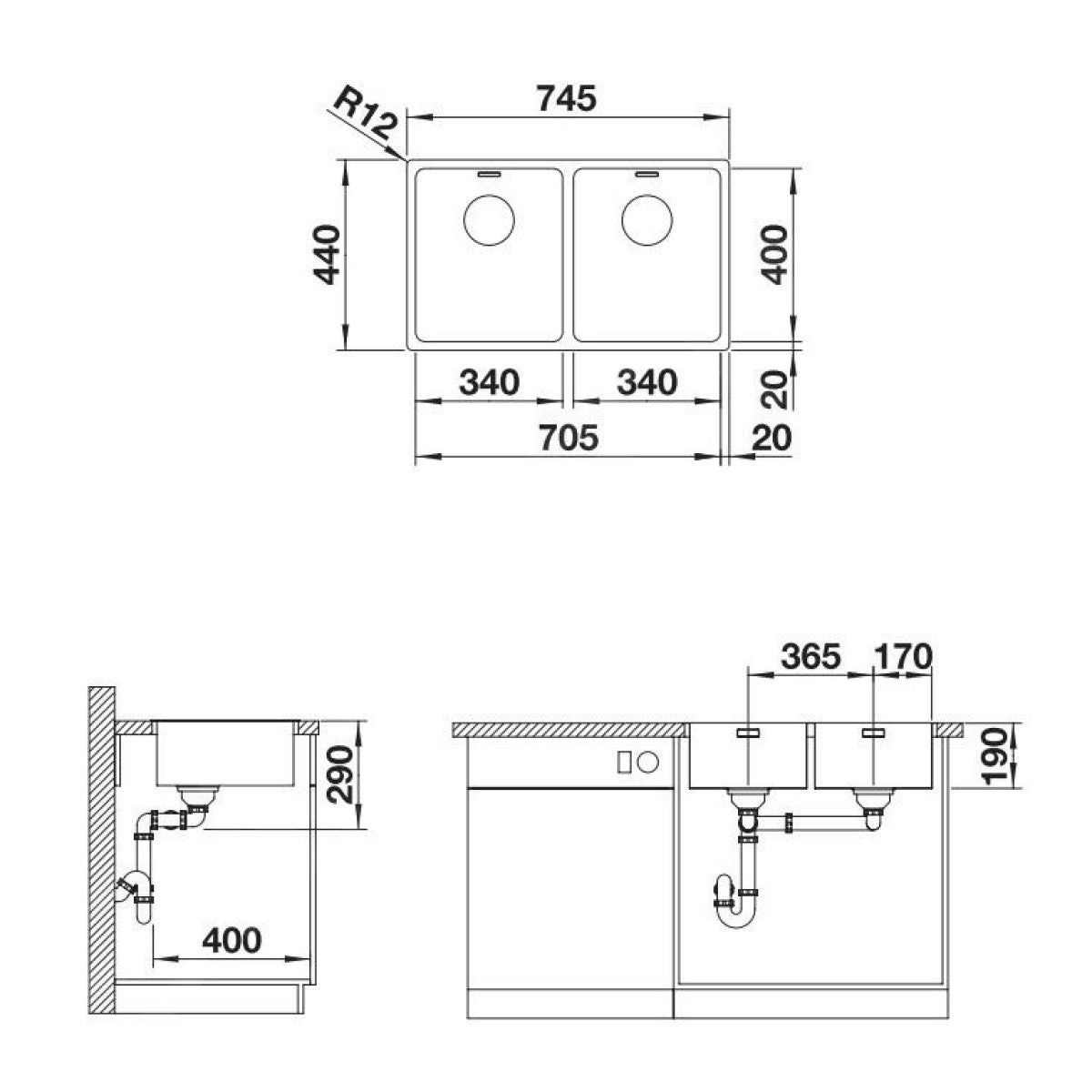 522981 Blanco Andano 340/340-IF dvojno pomivalno korito iz nerjavnega jekla