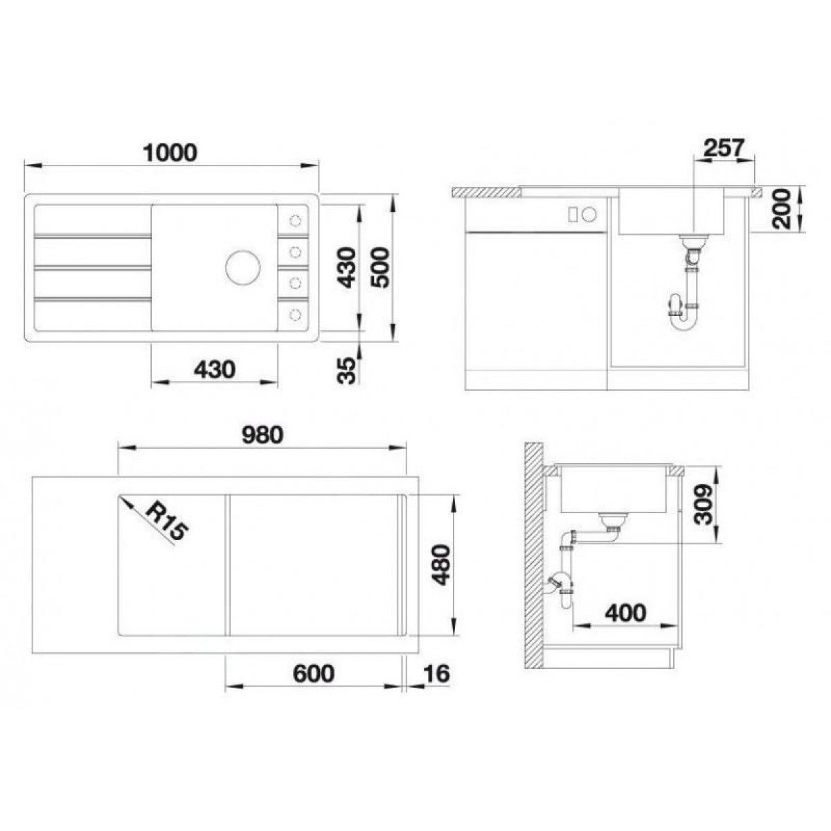 524803 Blanco Faron XL 6 S pomivalno korito iz umetnega kamna