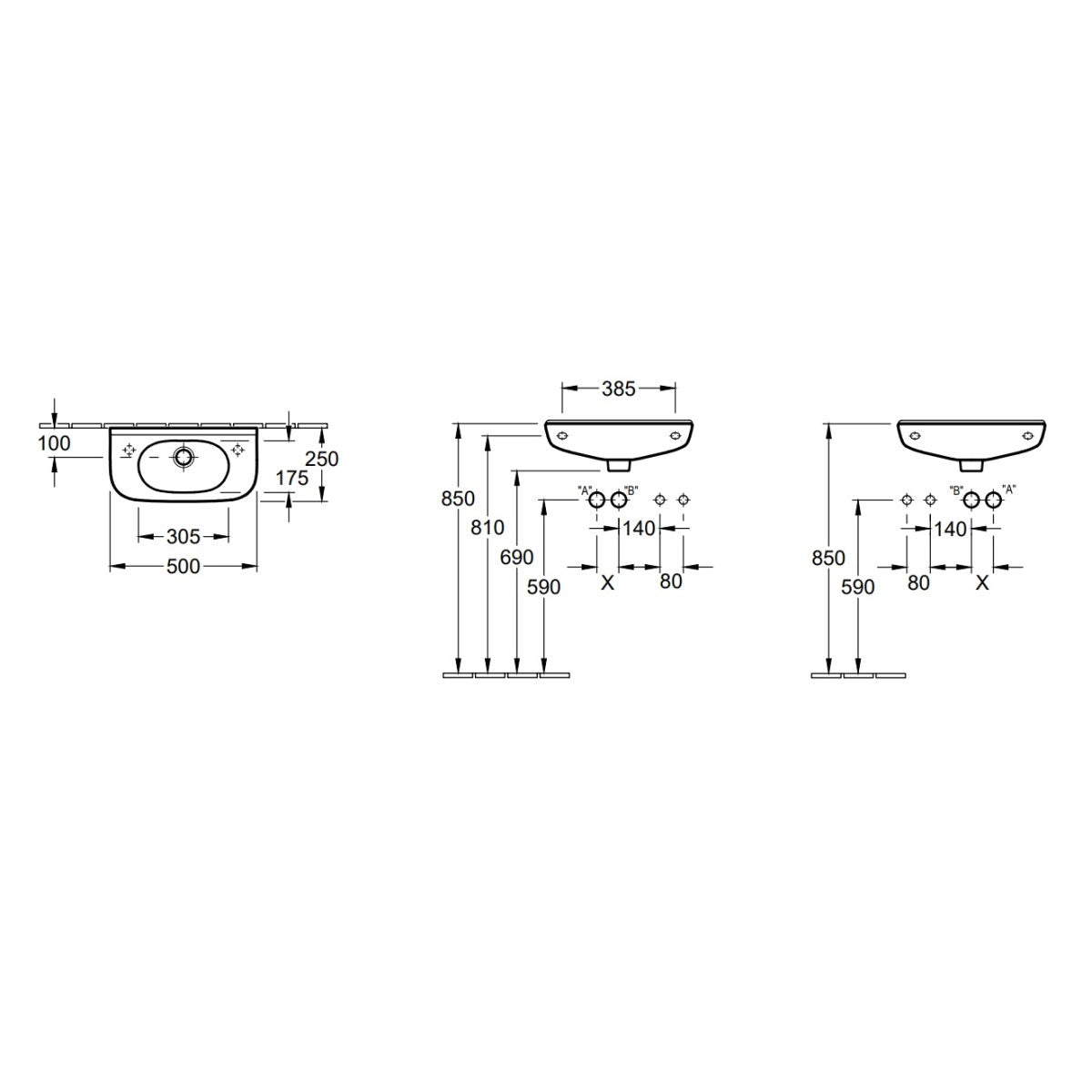 53615001 Villeroy & Boch O.Novo Compact 50 x 25 cm keramični umivalnik brez odprtine za armaturo