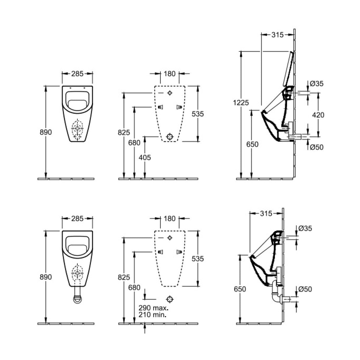 75130101 Villeroy & Boch Subway Siphonic 28,5 x 31,5 cm pisoar