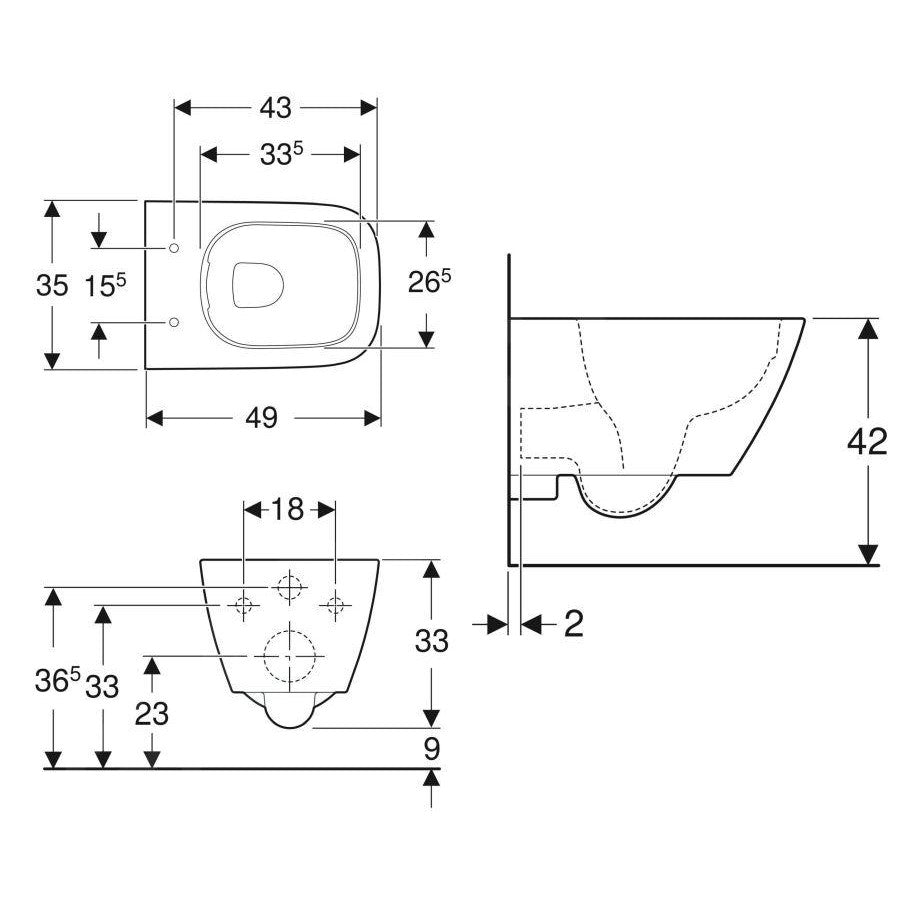 500.379.01.1 Geberit Smyle Square viseča brezrobna kompaktna WC školjka