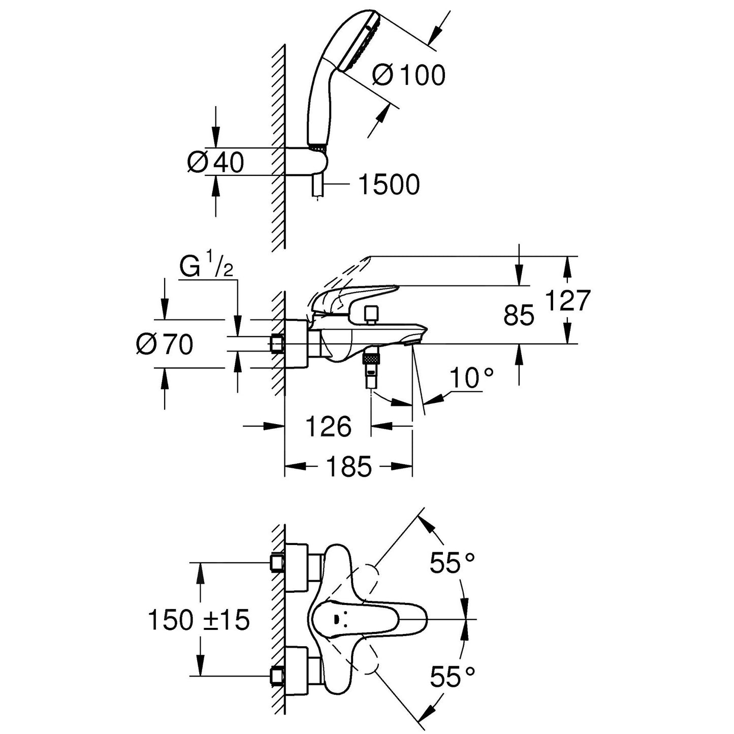 2372930A Grohe Eurostyle armatura za kad s tuš ročko