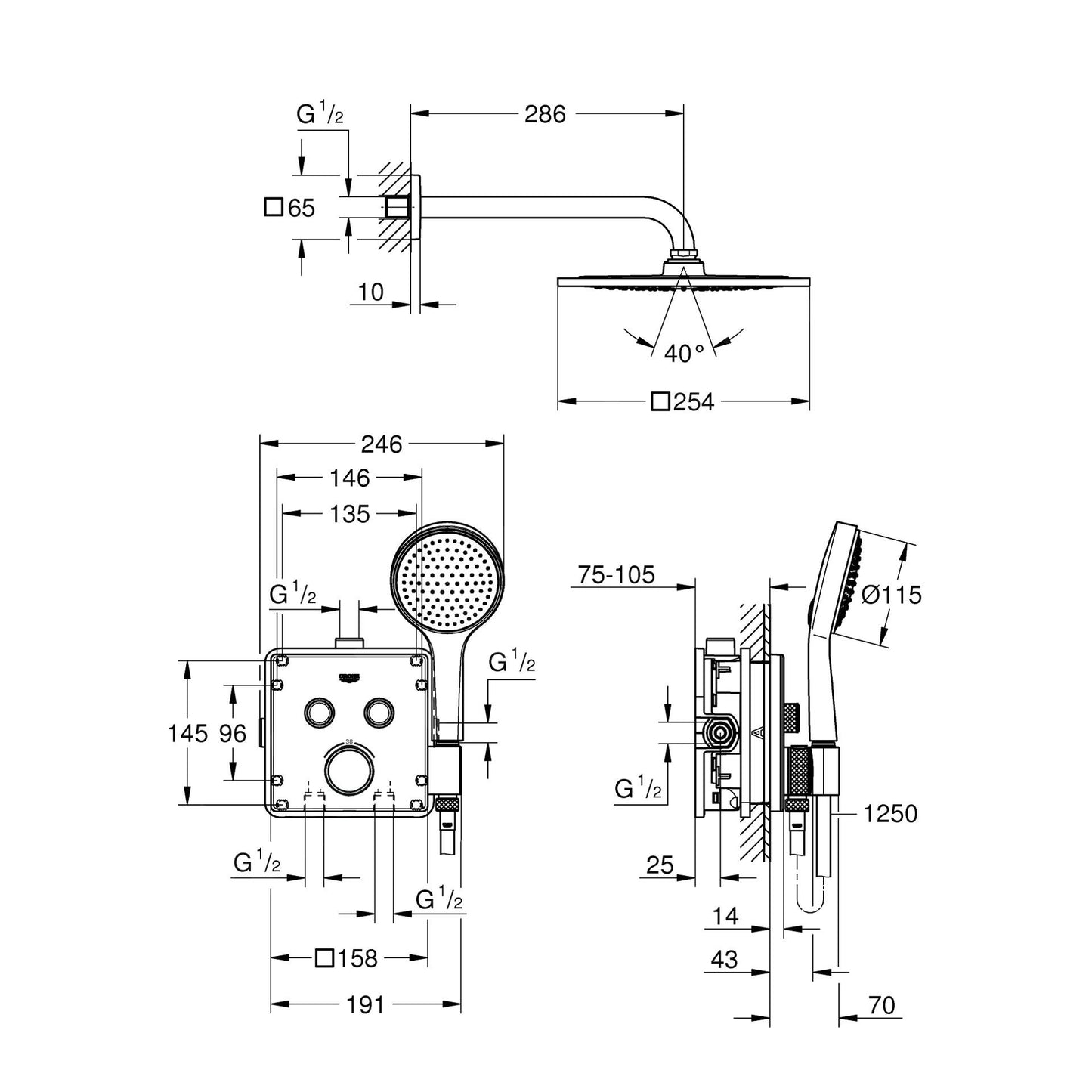 34742000 Grohe Grohtherm SmartControl Perfect podometni komplet za tuš