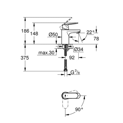 Armature za umivalnike — 2337600E Grohe Eurosmart Cosmopolitan Cold Start armatura za umivalnik | SAN-KERAMIKA.SI