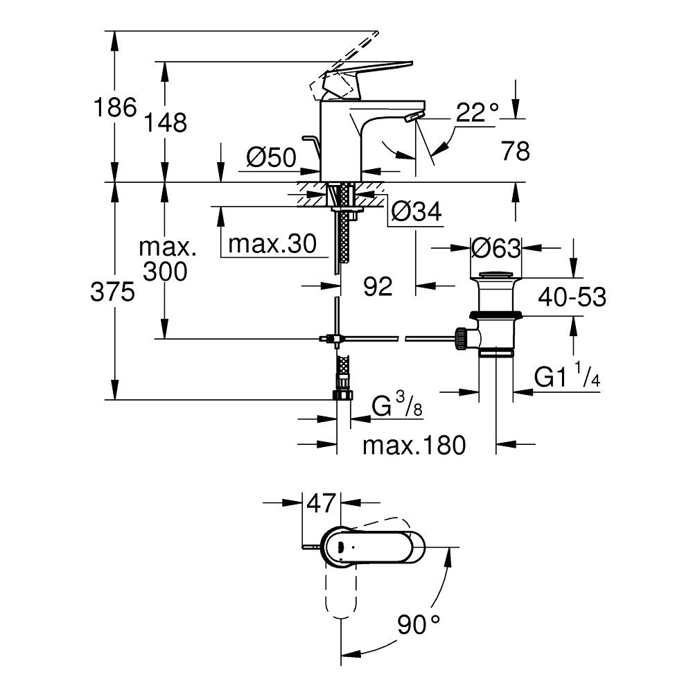 Armature za umivalnike — 2337700E Grohe Eurosmart Cosmopolitan armatura za umivalnik | SAN-KERAMIKA.SI