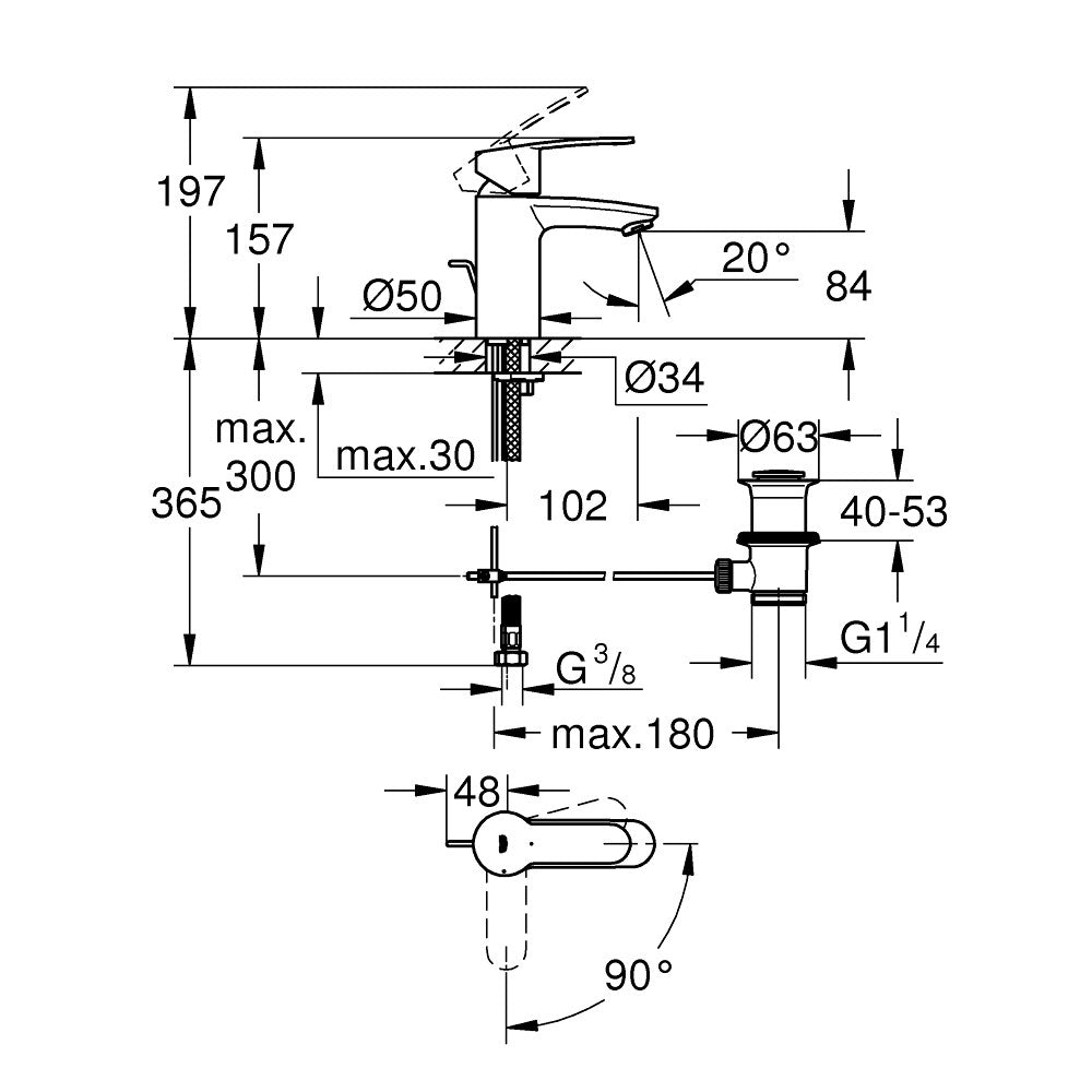 Armature za umivalnike — 2337420E Grohe Eurostyle Cosmopolitan Cold Start armatura za umivalnik | SAN-KERAMIKA.SI