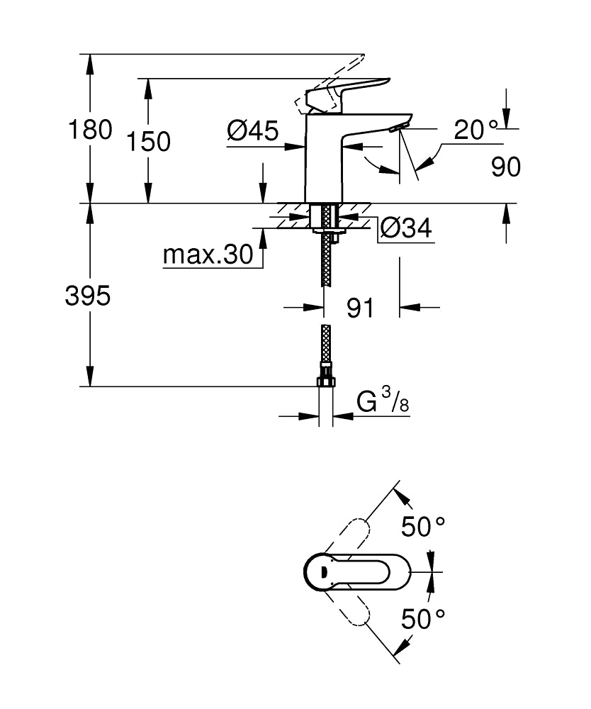 Armature za umivalnike — 23330000 Grohe BauEdge armatura za umivalnik | SAN-KERAMIKA.SI