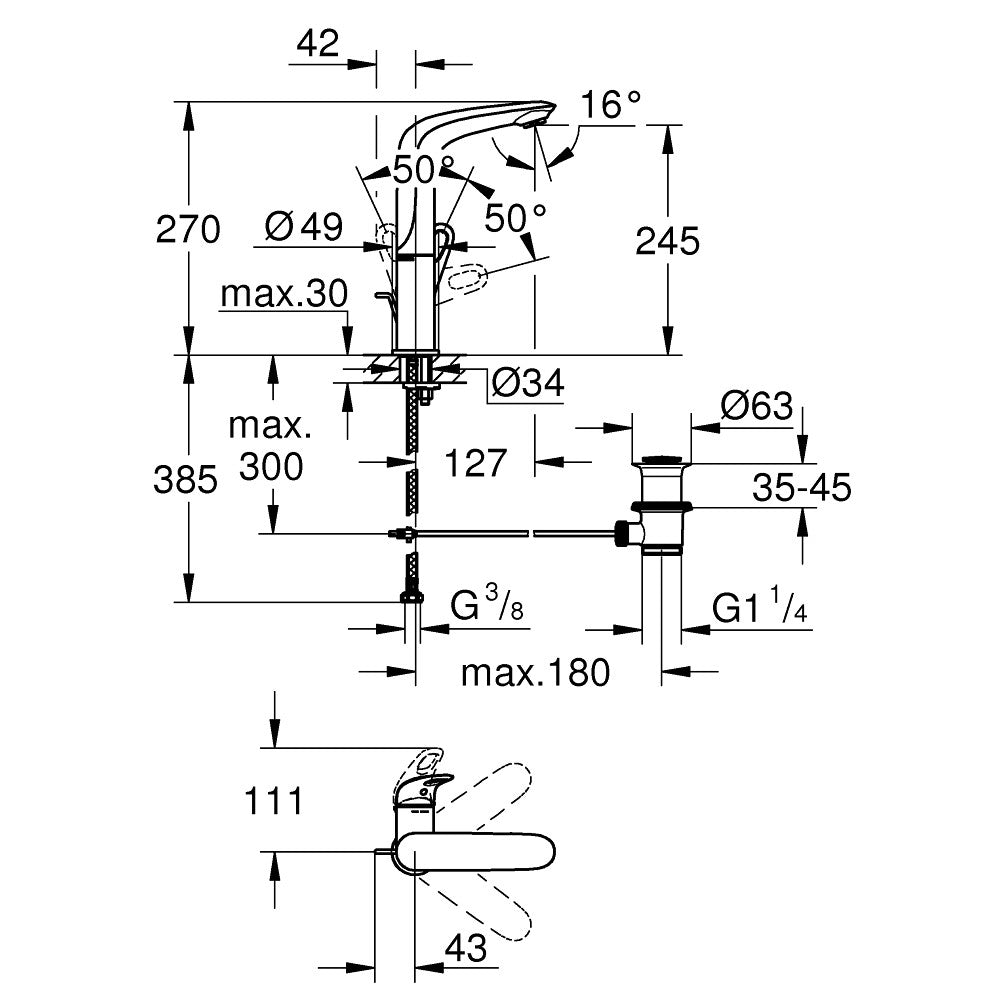 23569003 Grohe Eurostyle vrtljiva visoka armatura za umivalnik