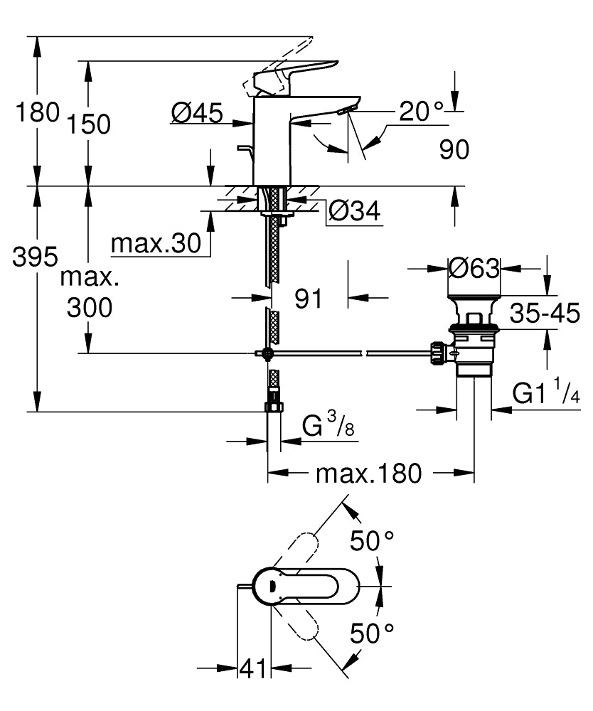 Armature za umivalnike — 23328000 Grohe BauEdge armatura za umivalnik | SAN-KERAMIKA.SI