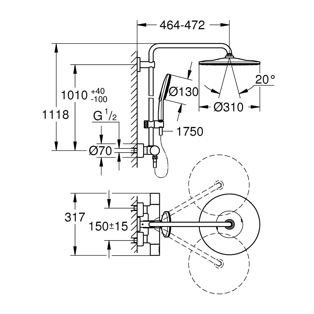 Tuš sistemi — 26648000 Grohe Rainshower SmartActive 310 termostatska armatura s tuš setom | SAN-KERAMIKA.SI