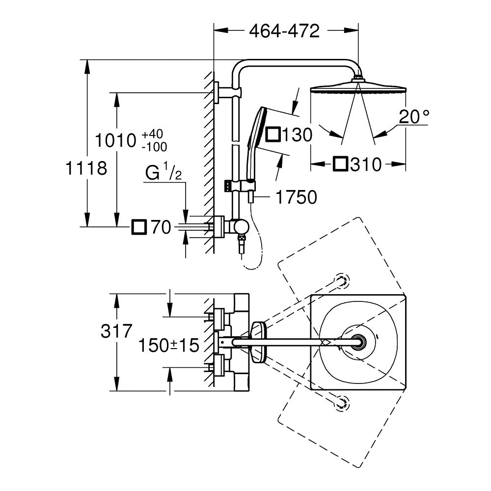 Tuš sistemi — 26649000 Grohe Rainshower SmartActive Cube 310 termostatska armatura s tuš setom | SAN-KERAMIKA.SI