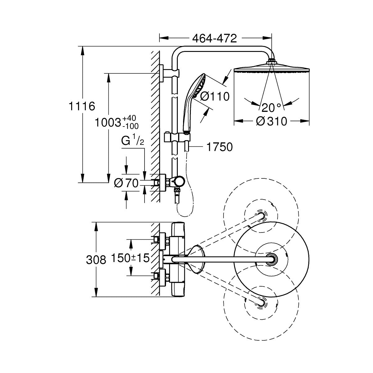 26400001 Grohe Vitalio Joy 310 termostatska armatura s tuš setom