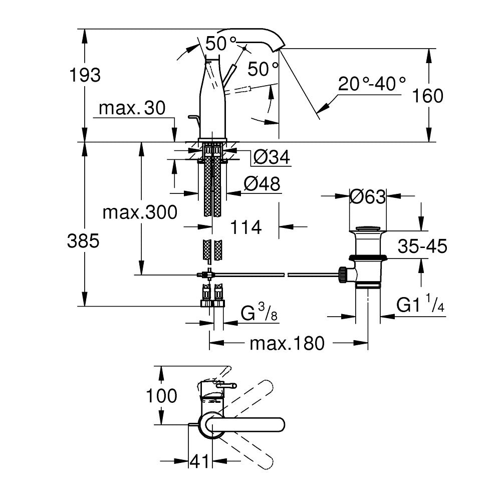 Armature za umivalnike — 23462001 Grohe Essence vrtljiva armatura za umivalnik | SAN-KERAMIKA.SI