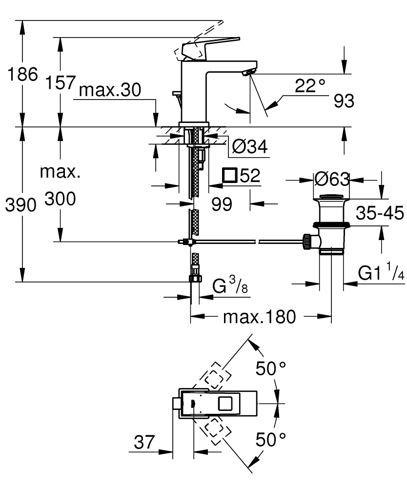 Armature za umivalnike — 2312700E Grohe Eurocube armatura za umivalnik | SAN-KERAMIKA.SI