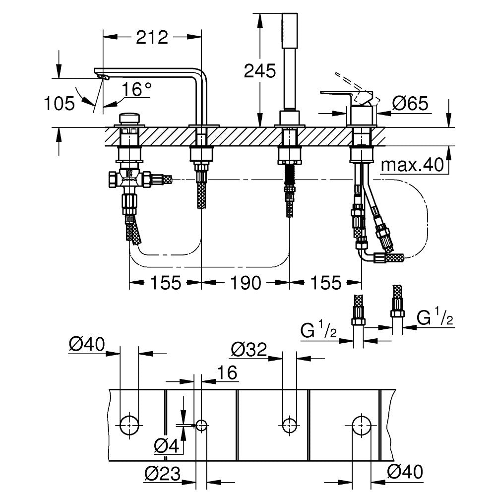 Armature za kadi — 19577001 Grohe Lineare armatura za kad s tuš ročko za namestitev na rob kadi | SAN-KERAMIKA.SI