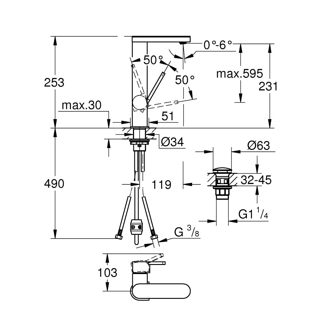 23844003 Grohe Plus visoka izvlečna armatura za umivalnik