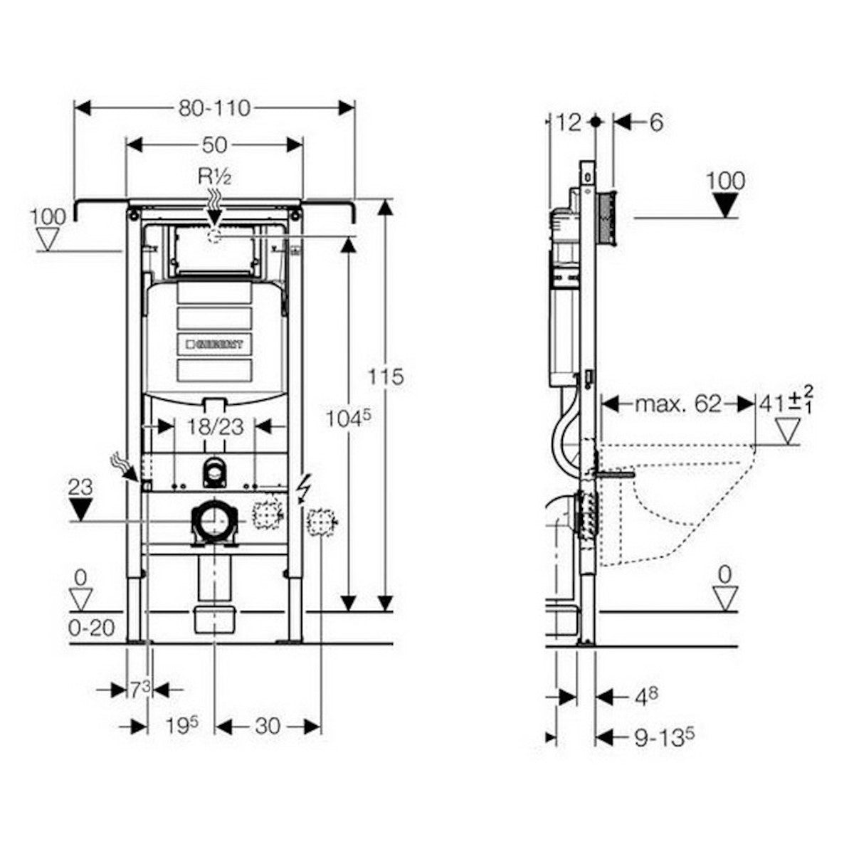 Podometni splakovalniki — 111.355.00.5 GEBERIT Duofix Special podometni splakovalnik za WC školjko | SAN-KERAMIKA.SI