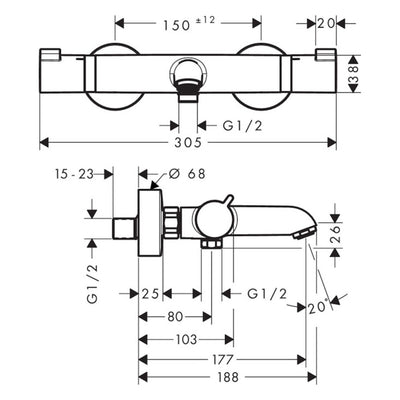 Armature za kadi — 13114670 Hansgrohe Ecostat Comfort črna armatura za kad termostatska | SAN-KERAMIKA.SI
