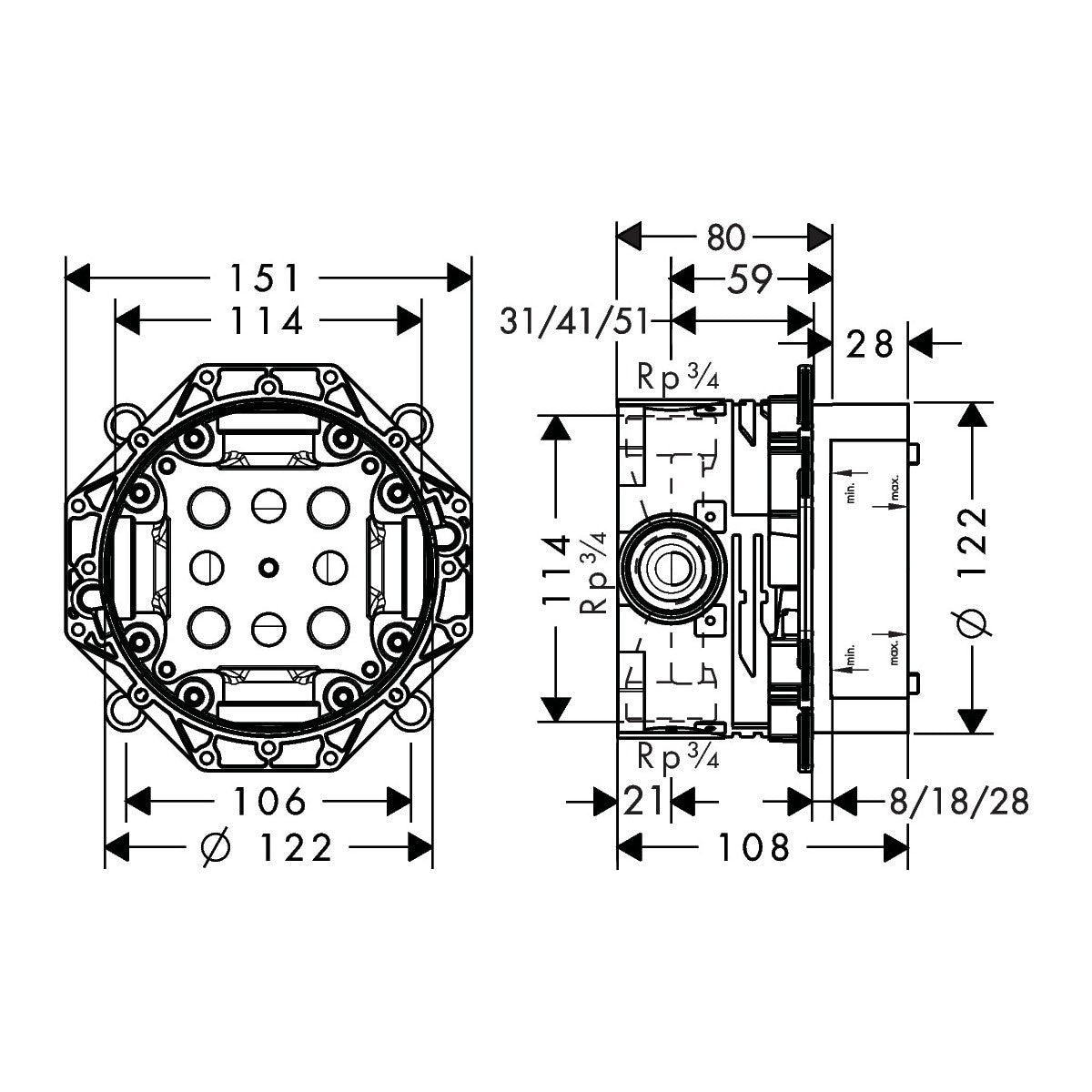 Podometni del — 01800180 Hansgrohe Ibox univerzalni podometni del (brez armature) | SAN-KERAMIKA.SI