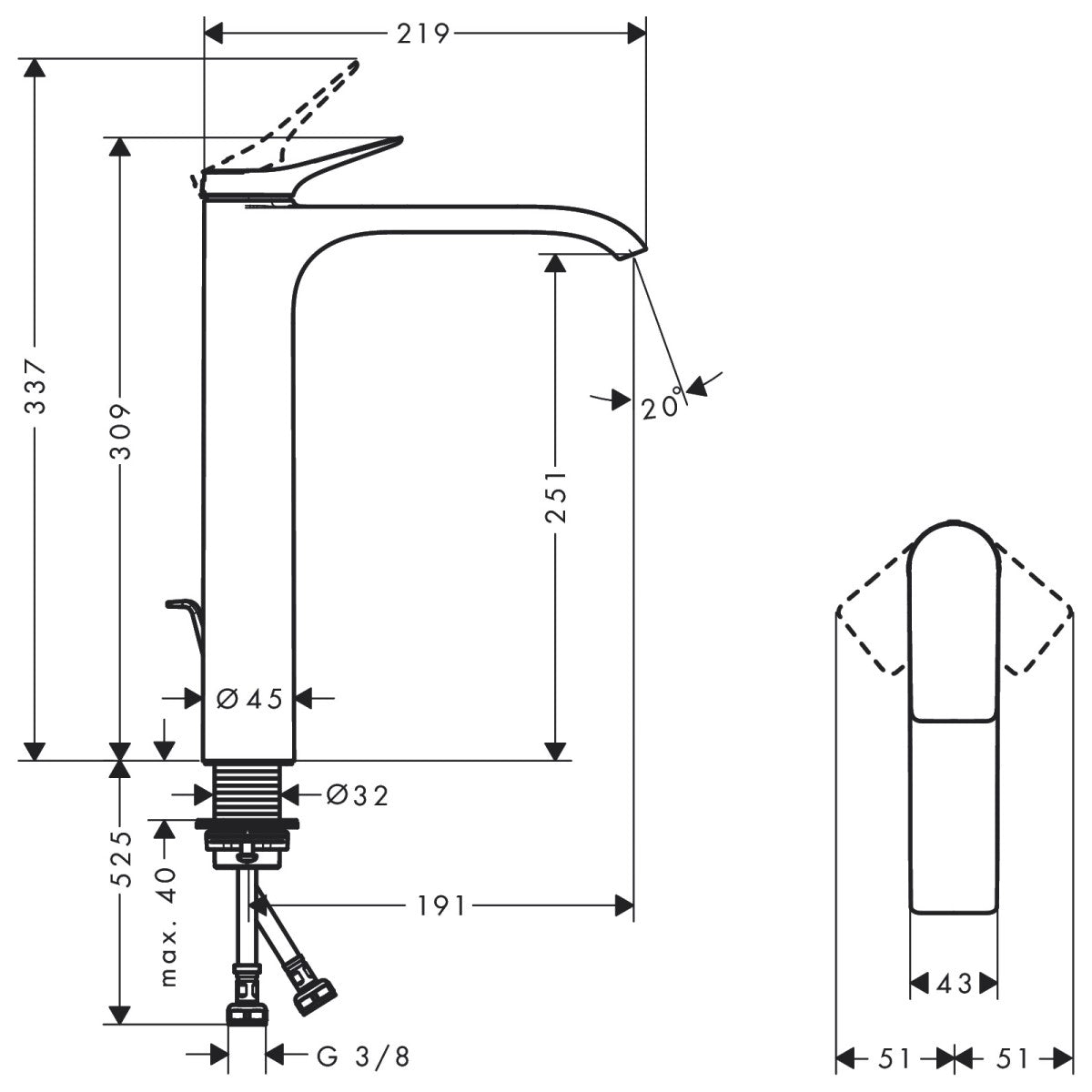 75040670 Hansgrohe Vivenis 250 EcoSmart visoka armatura za umivalnik črna