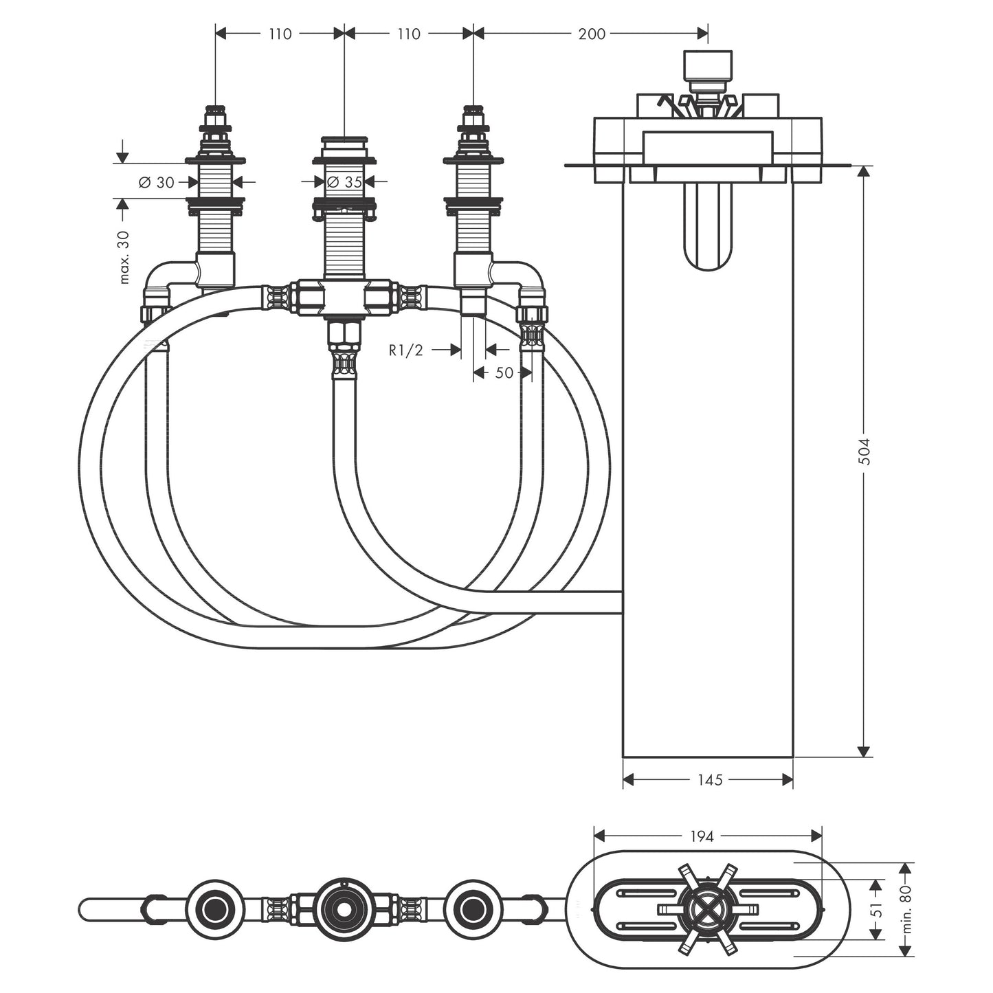 13440180 Hansgrohe podometna enota za dvoročno armaturo za kad (brez armature)