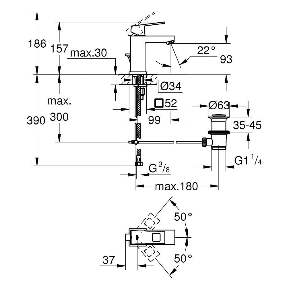 Armature za umivalnike — 23127AL0 Grohe Eurocube armatura za umivalnik | SAN-KERAMIKA.SI