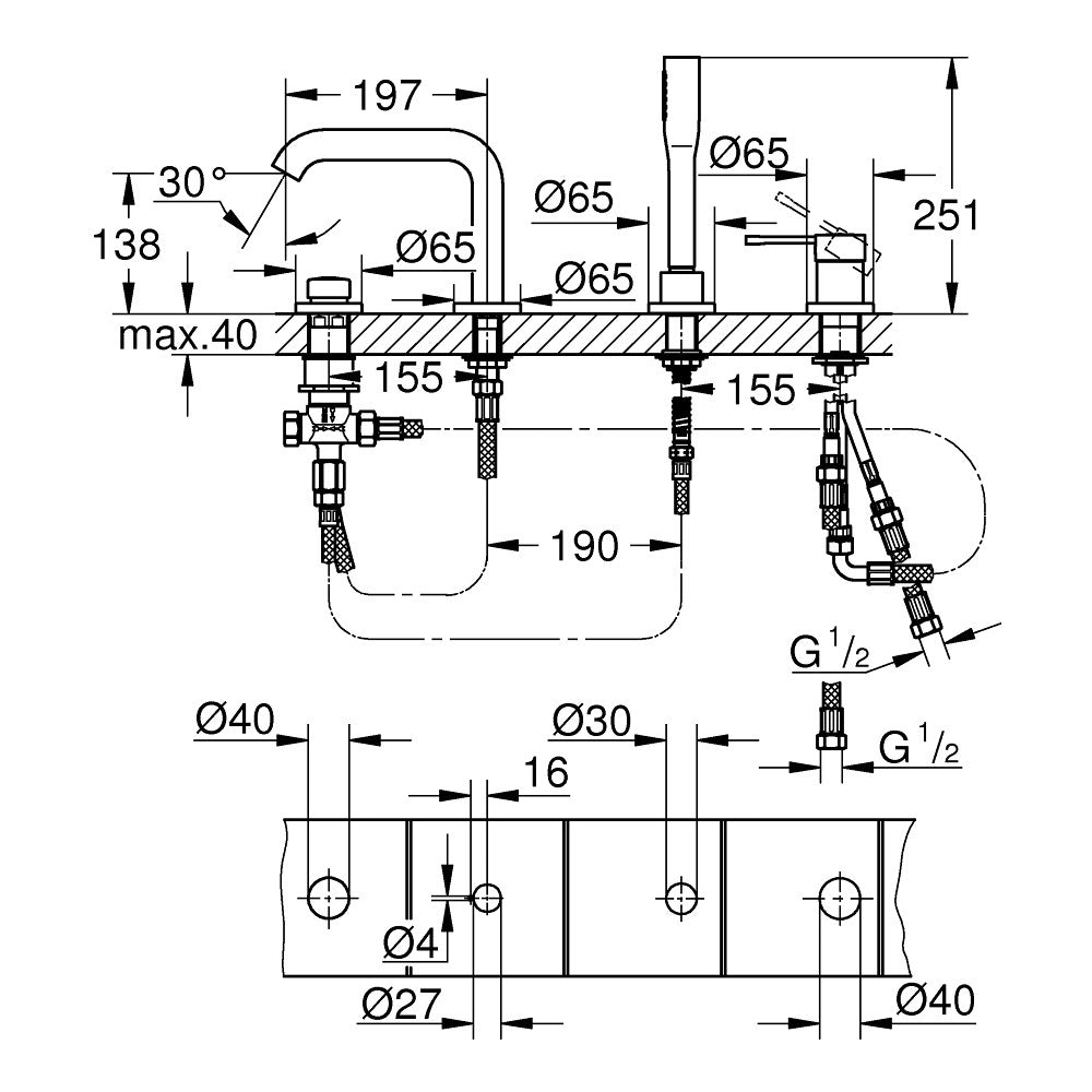 Armature za kadi — 19578001 Grohe Essence New armatura za kad s tuš ročko za namestitev na rob kadi | SAN-KERAMIKA.SI