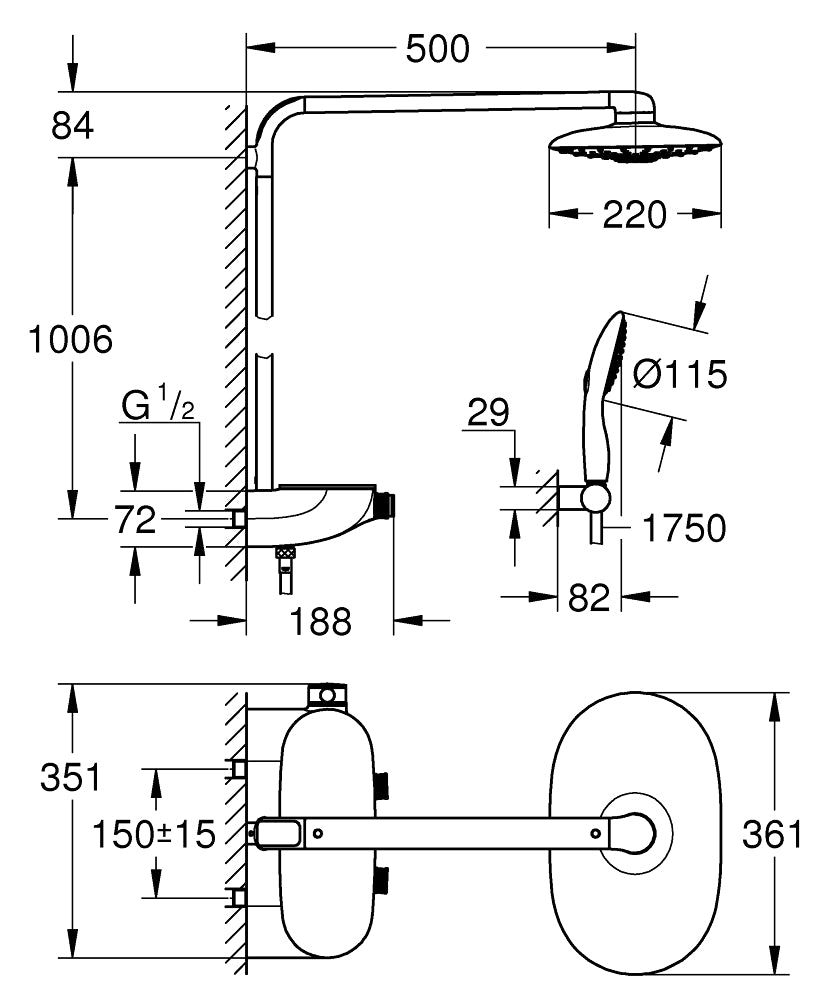 Tuš sistemi — 26250000 Grohe Rainshower SmartControl 360 DUO termostatska armatura s tuš setom | SAN-KERAMIKA.SI