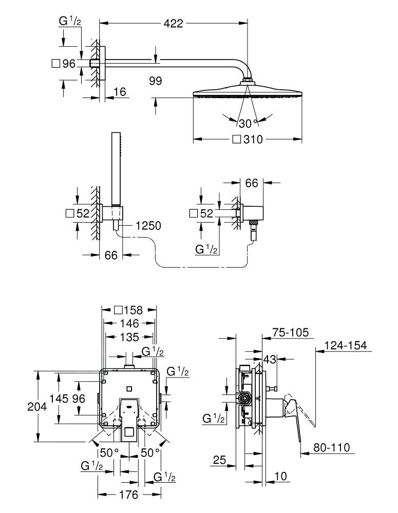 Tuš sistemi — 25238000 Grohe Eurocube 310 podometni komplet za tuš | SAN-KERAMIKA.SI