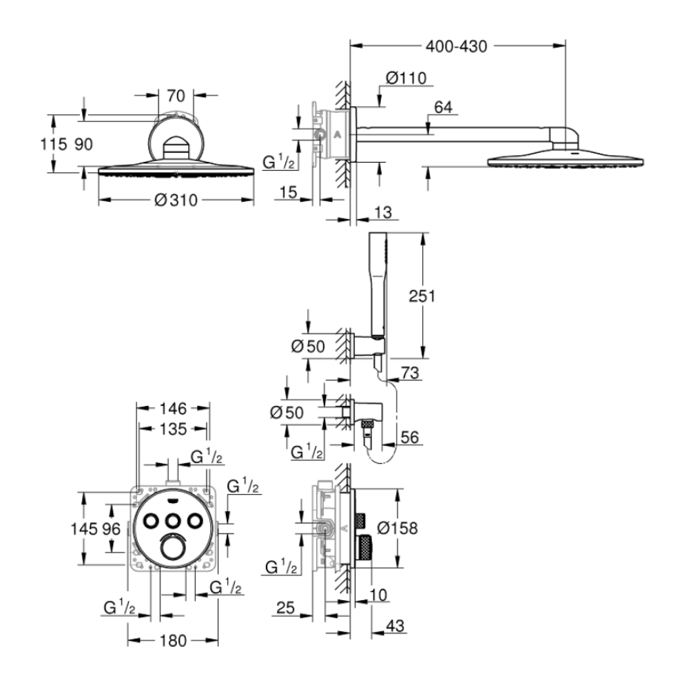 34709000 Grohe SmartControl podometni komplet za tuš